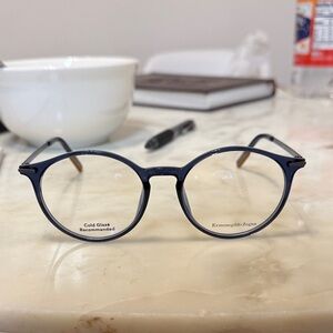 Ermenegildo Zegna Navy Round Glasses with Carry Pouch